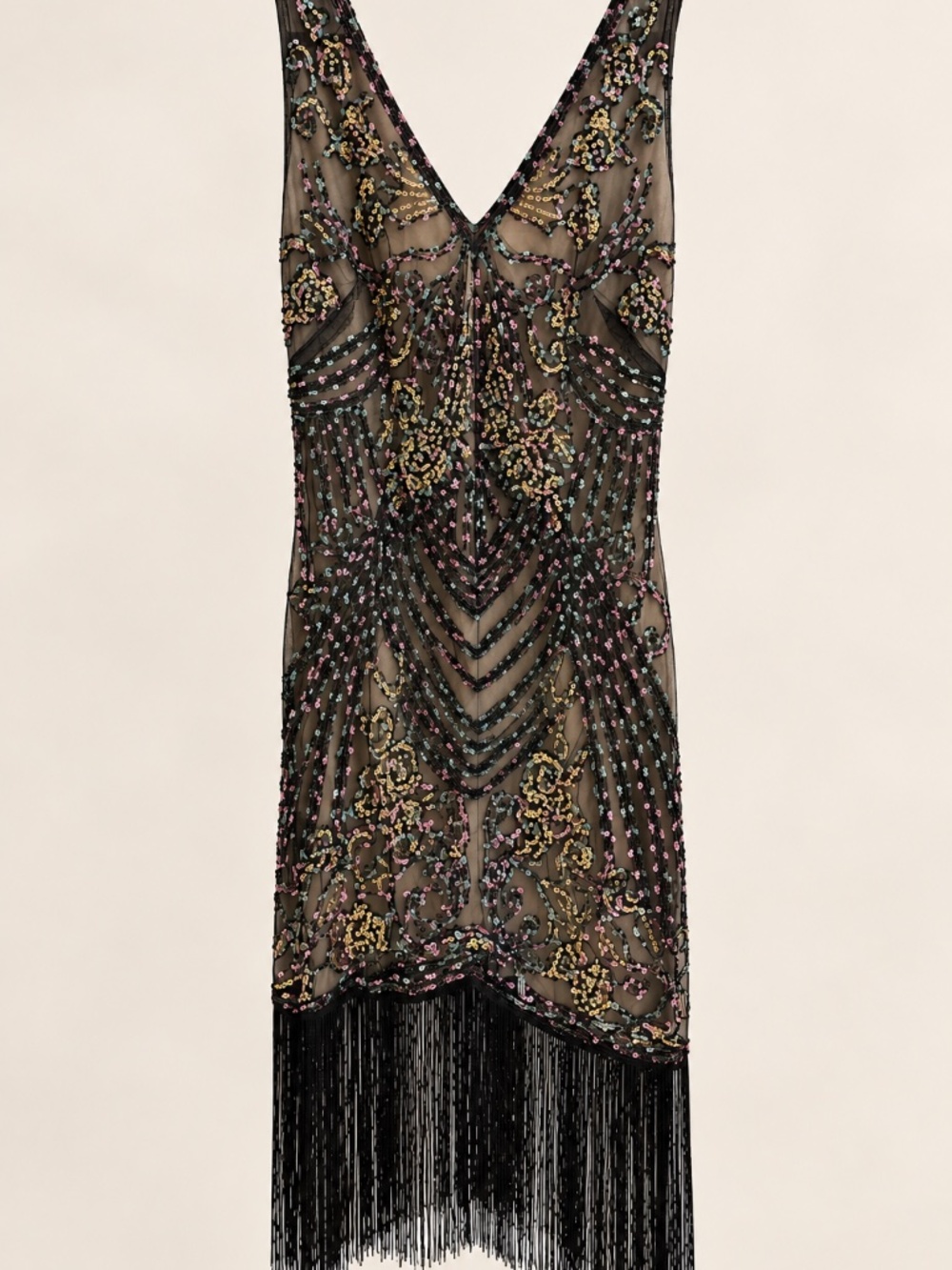 BABEYOND 1920s Gatsby Flapper Dress Sequin Fringe Size S